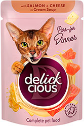 Delickcious Cat Adult Strips with Salmon & Cheese in Cream Soup