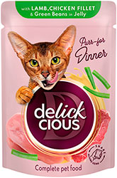 Delickcious Cat Adult Chunks with Lamb, Chicken Fillet & Green Beans in Jelly