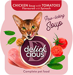 Delickcious Cat Adult Soup Chicken & Tomatoes Flavored with Spinach