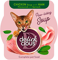 Delickcious Cat Adult Soup Chicken & Ham Flavored with Spinach