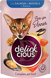 Delickcious Cat Adult Chunks with Salmon & Mussels in Sauce