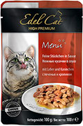 Edel Cat Кусочки с печенью и кроликом в соусе для кошек, пауч