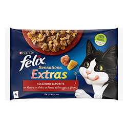 Felix Sensations Extras Микс с говядиной и сыром, с курицей и беконом