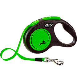 Flexi New Neon S — повідець-рулетка світловідбивна для собак до 15 кг, стрічка, 5 м