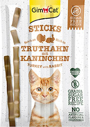 GimCat Sticks Turkey and Rabbit - лакомство для кошек, с индейкой и кроликом