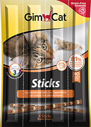 GimCat Sticks Salmon and Scallops - лакомство для кошек, с лососем и гребешками