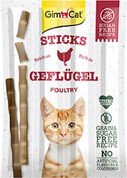 GimCat Sticks Poultry - лакомство для кошек, с домашней птицей