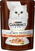 Gourmet A La Carte Кусочки с лососем, шпинатом, зелеными бобами и кабачками в подливке