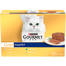Gourmet Gold Multipack Паштеты с тунцом, курицей, кроликом и индейкой для кошек