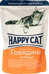 Happy Cat Кусочки в соусе с говядиной и птицей для кошек