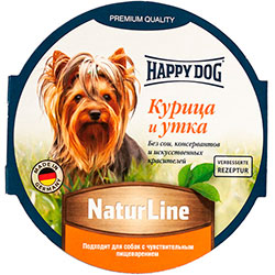 Happy Dog NaturLine Паштет с курицей и уткой для собак