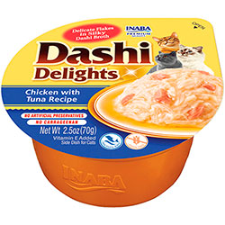 Inaba Dashi Delights Нежные хлопья курицы с тунцом в шелковистом бульоне для кошек