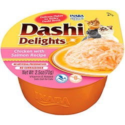 Inaba Dashi Delights Нежные хлопья курицы с лососем в шелковистом бульоне для кошек