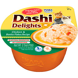 Inaba Dashi Delights Нежные хлопья курицы с хлопьями бонито в шелковистом бульоне для кошек