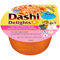 Inaba Dashi Delights Нежные хлопья тунца с лососем в нежном бульоне для кошек