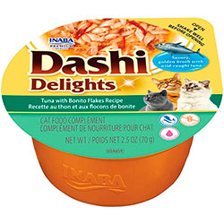 Inaba Dashi Delights Нежные хлопья тунца с хлопьями бонито в нежном бульоне для кошек