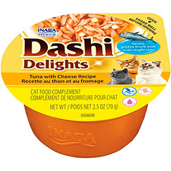 Inaba Dashi Delights Нежные хлопья тунца с сыром в нежном бульоне для кошек