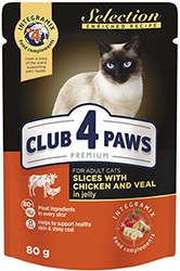 Клуб 4 лапы Premium Selection Кусочки с курицей и телятиной в желе для кошек