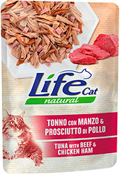 LifeCat Тунець з яловичиною та курячою шинкою в желе для котів, пауч