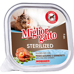Migliorgatto Sterilized Паштет с голубой рыбой и креветками для кошек