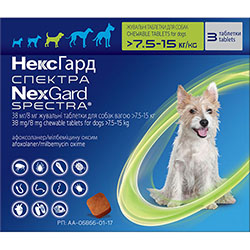 НексГард Спектра Таблетки від глистів, бліх і кліщів для собак від 7,5 до 15 кг