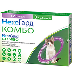 НексГард Комбо Капли от блох, клещей и глистов для кошек весом до 2,5 кг
