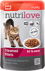 Nutrilove Кусочки с сочной говядиной в желе для кошек