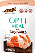 Optimeal Grain Free Кусочки с лососем и креветками в соусе для кошек