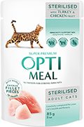Optimeal Шматочки з індичкою та курячим філе для стерилізованих котів