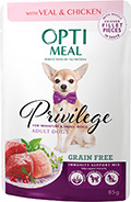 Optimeal Privilege Grain Free с телятиной и куриным филе в соусе для собак малых пород