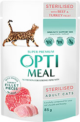 Optimeal Шматочки з яловичиною та філе індички для стерилізованих котів