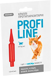ПрофиЛайн ProVET капли от блох и клещей для кошек весом от 4 до 8 кг