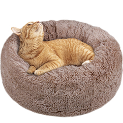 Red Point Donut Хутряний лежак із подушкою для котів і собак, капучино