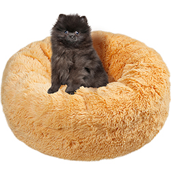 Red Point Donut Хутряний лежак із подушкою для котів і собак, абрикосовий