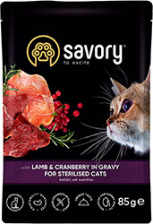 Savory Sterilised Cat Pouch with Lamb & Cranberry in Gravy