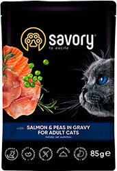 Savory Adult Cat Pouch with Salmon & Peas in Gravy