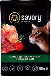 Savory Adult Cat Pouch with Lamb & Beetroot in Gravy
