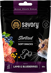 Savory Cat Sterilised Soft Snack с ягненком и черникой для кошек