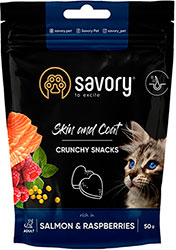 Savory Cat Skin And Coat Crunchy Snack з лососем і малиною для котів