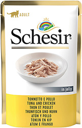 Schesir консервы для кошек, тунец с куриным филе и рисом, пауч