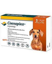 Simparica Таблетки від бліх та кліщів для собак вагою від 5 до 10 кг