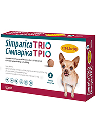 Simparica TRIO Таблетки от глистов, блох и клещей для собак весом от 1,25 до 2,5 кг