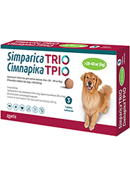 Simparica TRIO Таблетки від глистів, бліх і кліщів для собак вагою від 20 до 40 кг