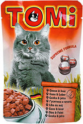 Tomi Кусочки с мясом гуся и печенью для кошек, пауч