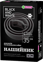 Vitomax Black & White Ошейник для кошек и собак малых пород, черный, 35 см