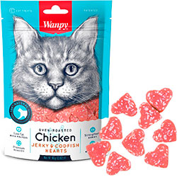 Wanpy Chicken Jerky & Codfish Hearts Сердечки с курицей и треской для кошек