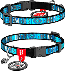 WauCat Nylon Нашийник "Етно" з QR-паспортом для котів, синій