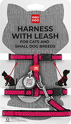 WauCat Nylon Шлея "Арбуз" с поводком и QR-паспортом для кошек и собак