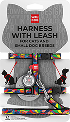 WauCat Nylon Шлея "Витраж" с поводком и QR-паспортом для кошек и собак