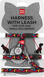 WauCat Nylon Шлея "Граффити" с поводком и QR-паспортом для кошек и собак
